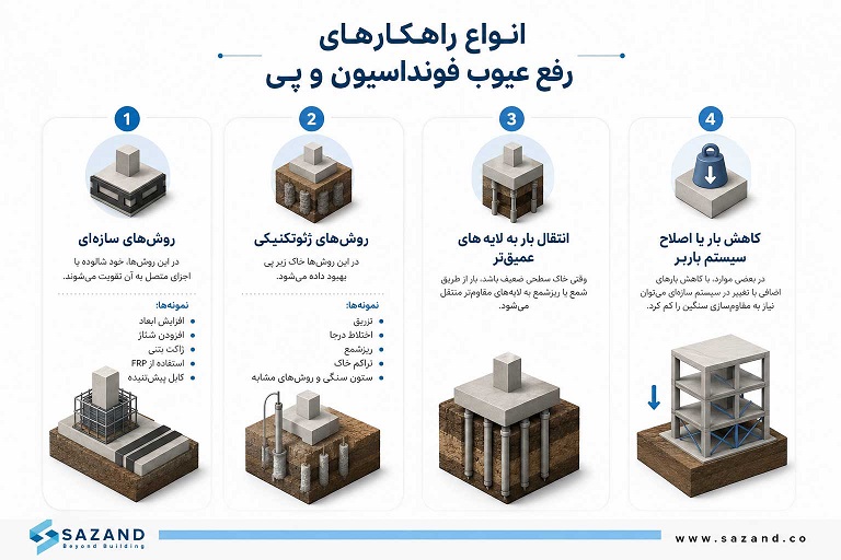 انواع راهکارهای رفع عیوب فونداسیون و پی